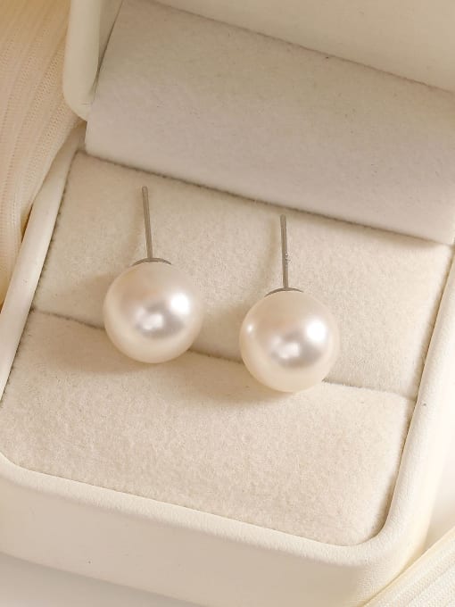 White K [925 Silver Needle] Brass Imitation Pearl Geometric Dainty Stud Earring